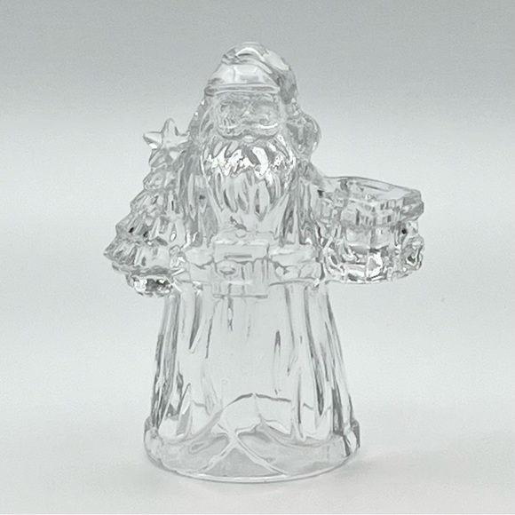 Old World Santa Claus Candle Holder Crystal Glass Christmas ISC Vintage USA 7.5” - Picture 2 of 12
